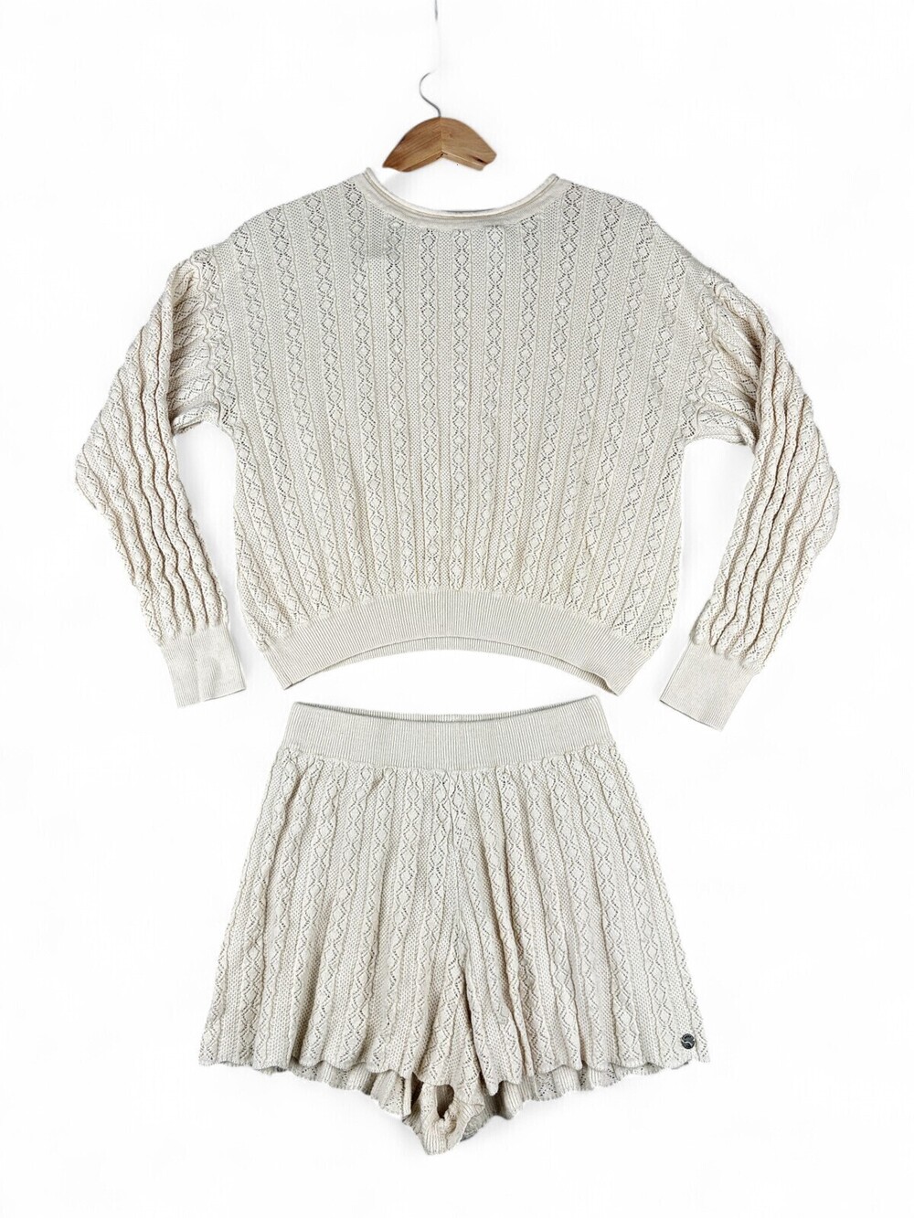 Roxy Cable Knit Two-Piece Sweater & Shorts Set S Cream